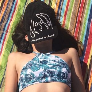 Pacsun high neck palm pattern bikini top (blue)🐬